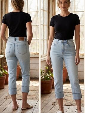 FRYE Cuffed Capri Jeans Womens Sz 10/30 Stevie Light Blue Wash High Rise Casual